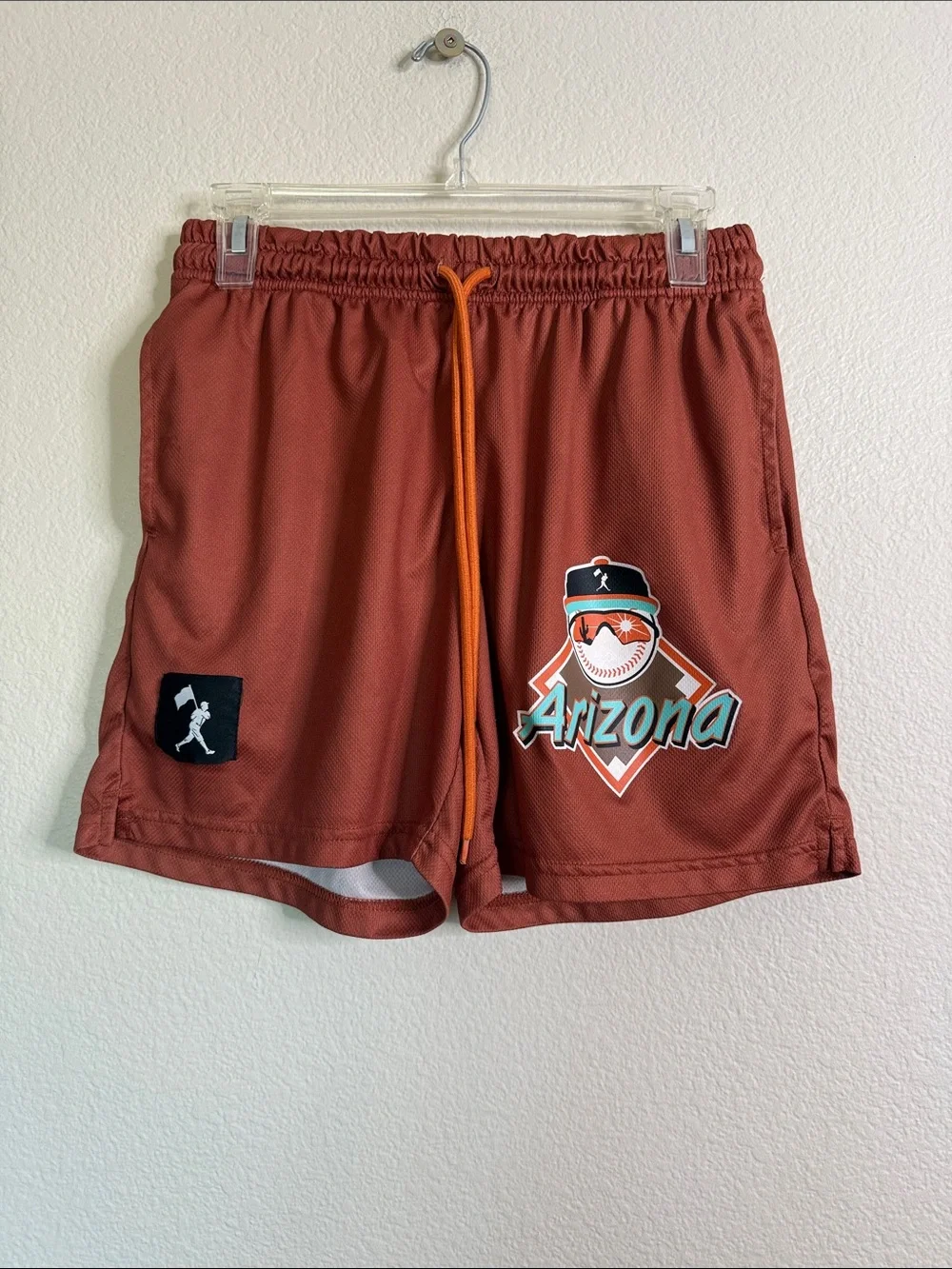 Baseballism Yuvi Arizona Logo kids Rust Athletic Shorts with Orange Drawstring S